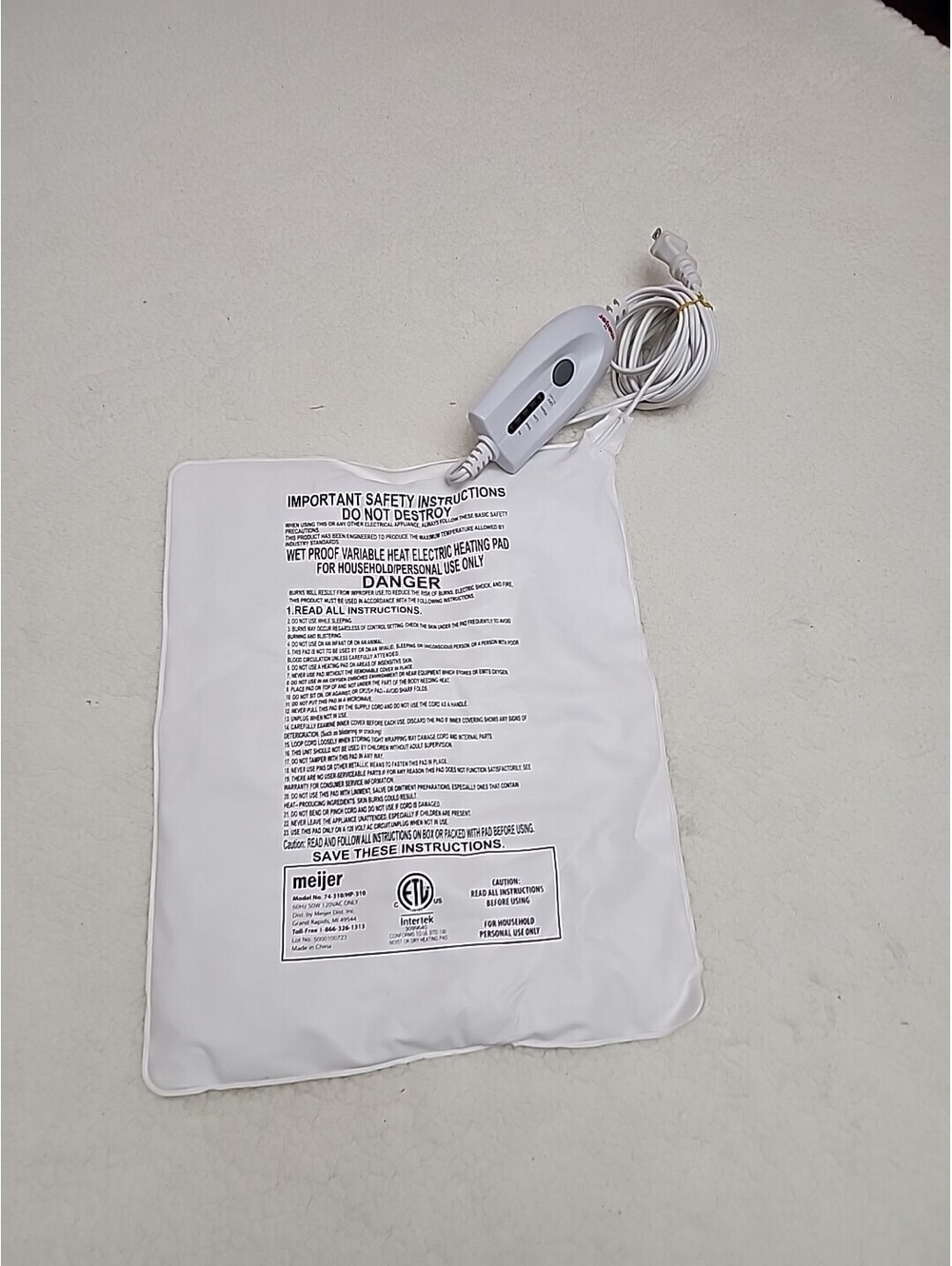 Mejier Electric Blanket Pad OEM Controller Control #74-310/HP-310 China 15"×11"
